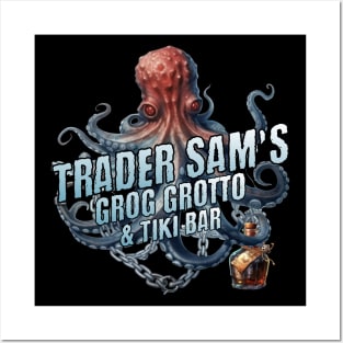 Trader Sam's Grog Grotto and Tiki Bar with Octopus and Bottle of Booze Posters and Art